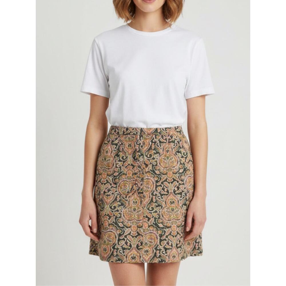 J. Crew The Pencil Skirt Paisley Stretch Cotton Green Orange Women’s Size 2